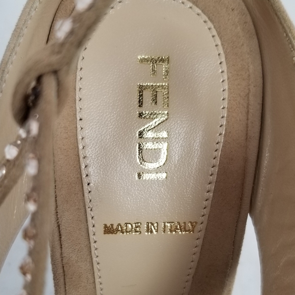 Fendi Beige Crystals Sandals Heels Pumps size 37.5 - Picture 11 of 11